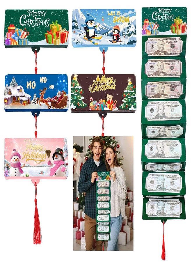 Lettry 5 Pcs Christmas Money Holder for Cash, Surprise Money Holder with 10 Slots Xmas Money Present Holder for Men Women Kids Birthday Gifts Xmas Party Supplies (Christmas) - Image 1